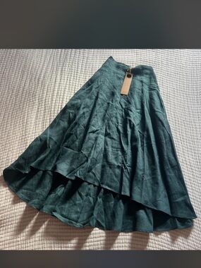 Aulieude Women's Linen High Low Dark Teal Tiered Midi Skirt Size XS